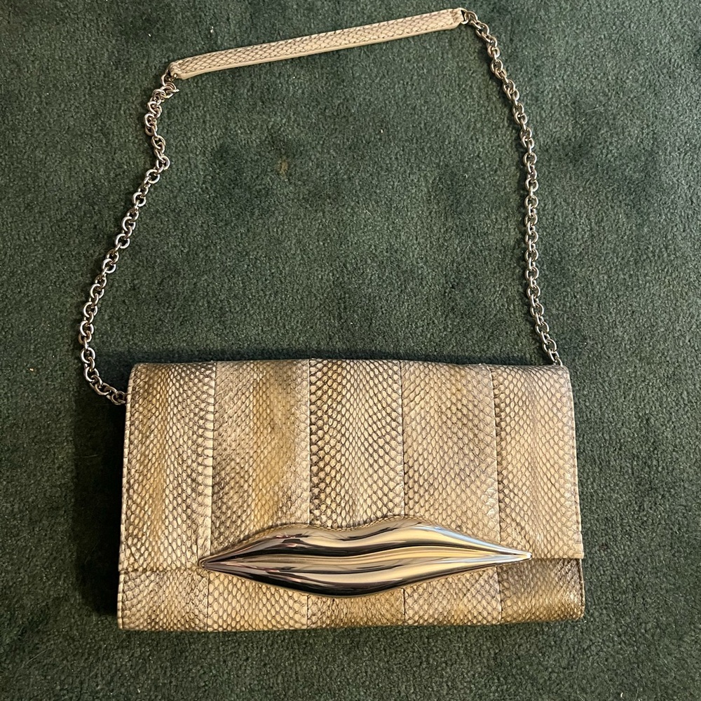 DVF Diane von Furstenberg Gold Lips Snake Textured Bag